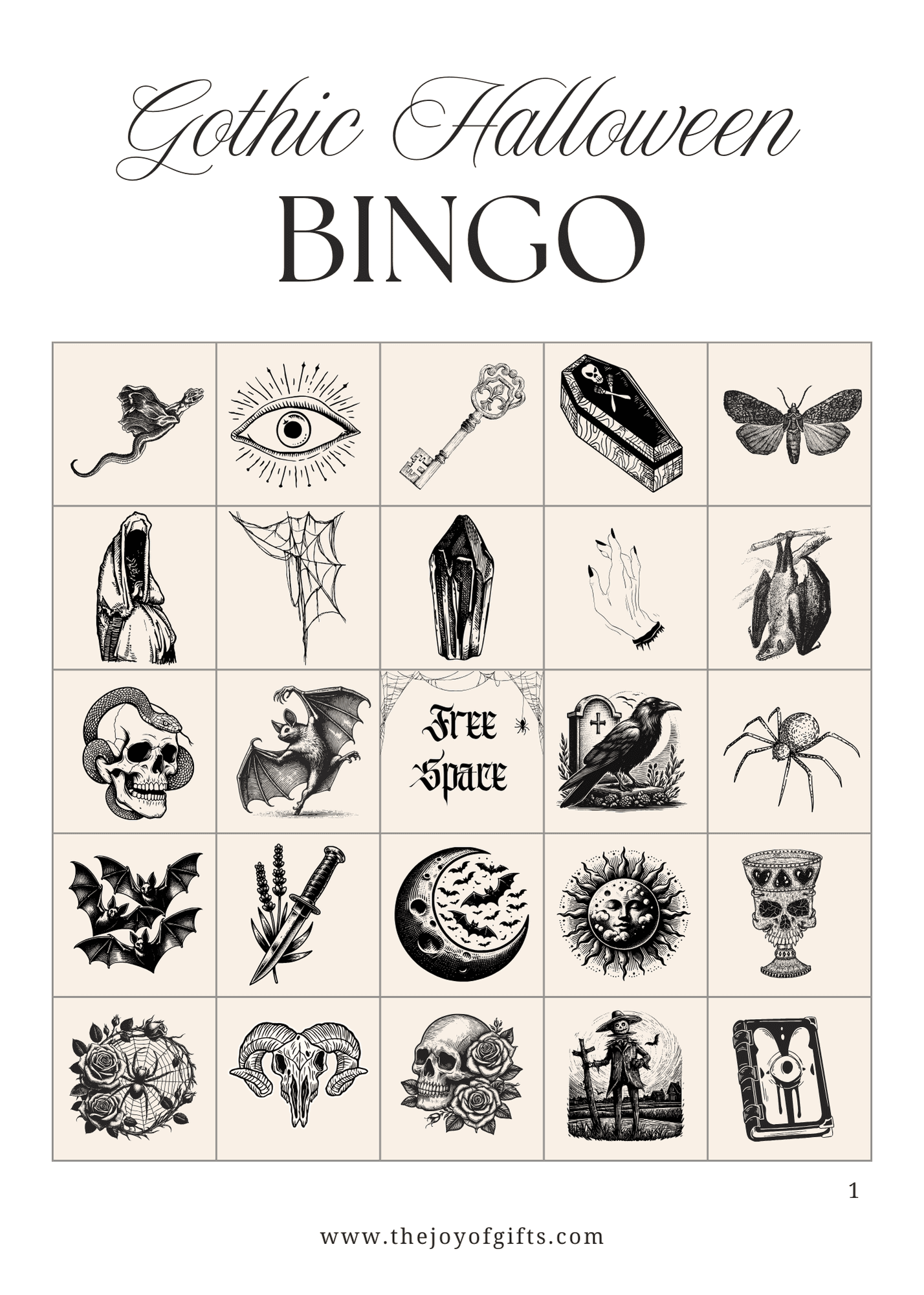 Gothic Halloween Bingo